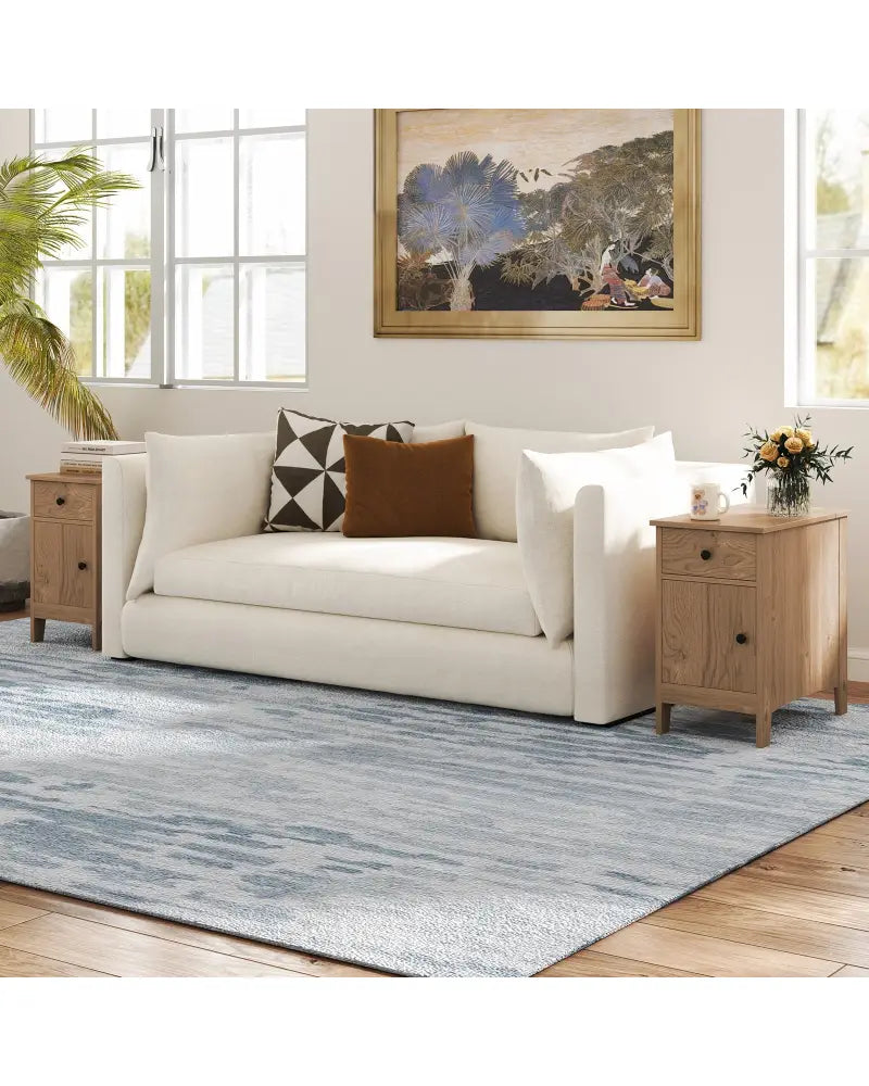 Flip Top End Table with Charging Station USB Ports Outlets and Drawer-Natural - Natural - Nightstands