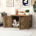 Flip Top Hidden Cat Washroom Furniture with Double Barn Doors Removable Divider and Middle Entry - Oak - Cat Houses