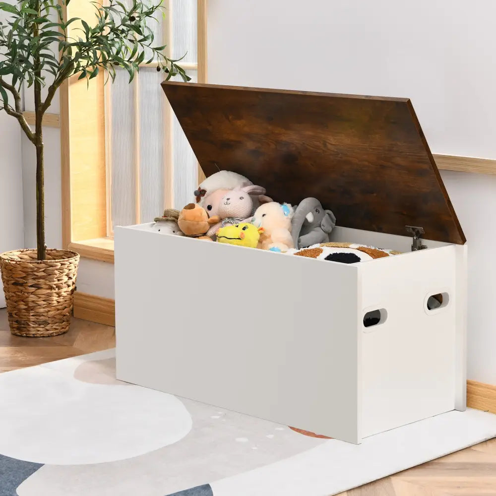Flip-top Storage Chest with Self-hold Cover and Pneumatic Rod-White - White - Kids Storage
