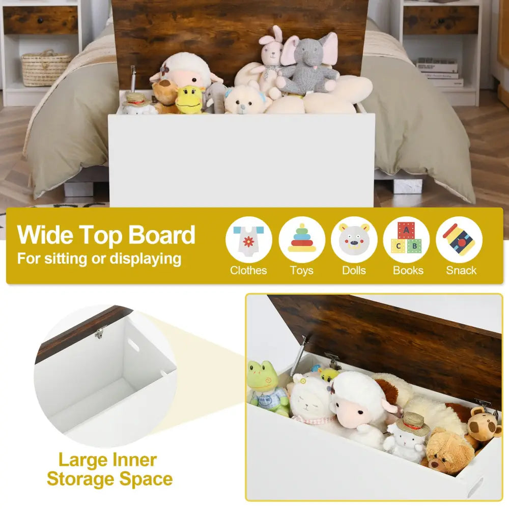 Flip-top Storage Chest with Self-hold Cover and Pneumatic Rod-White - White - Kids Storage