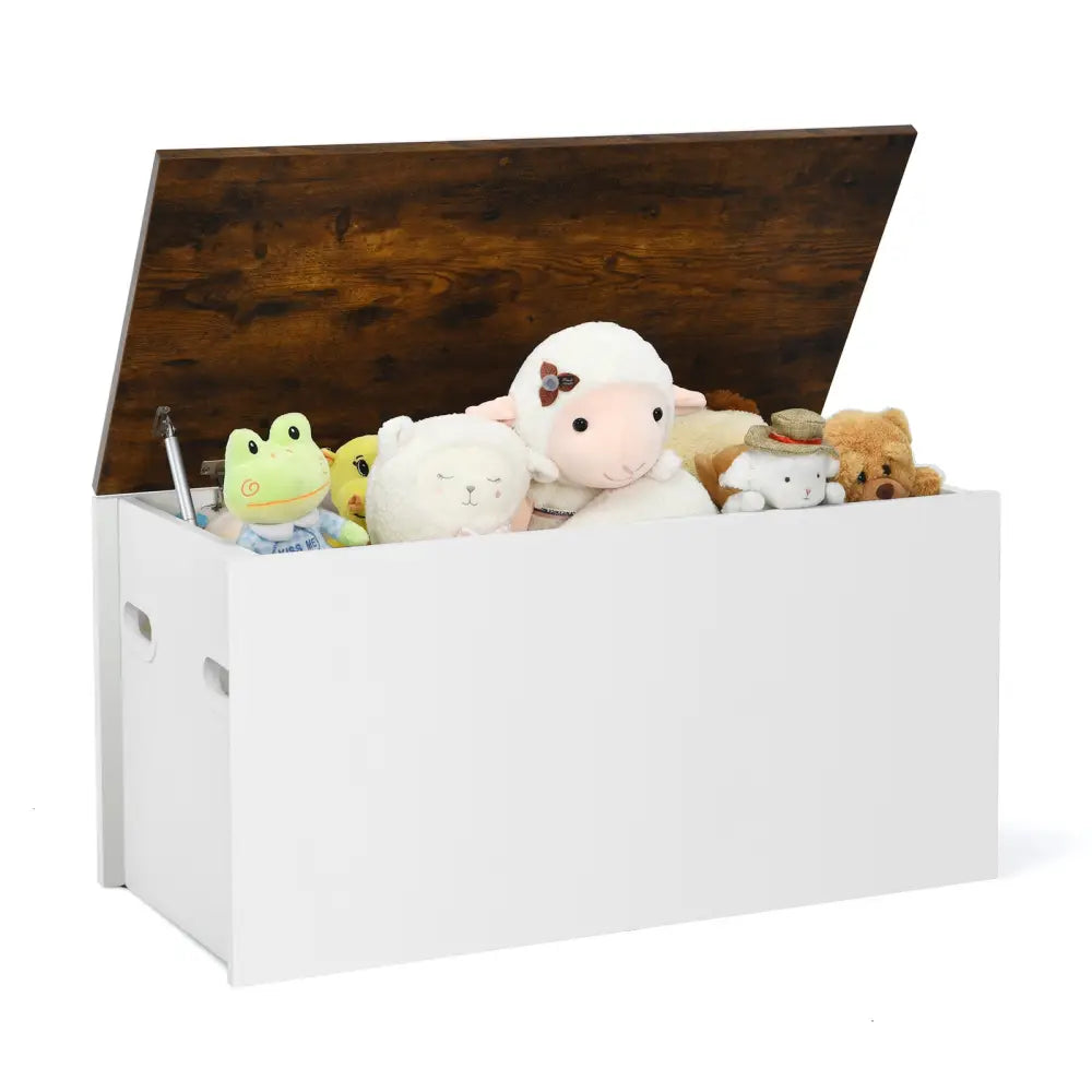 Flip-top Storage Chest with Self-hold Cover and Pneumatic Rod-White - White - Kids Storage