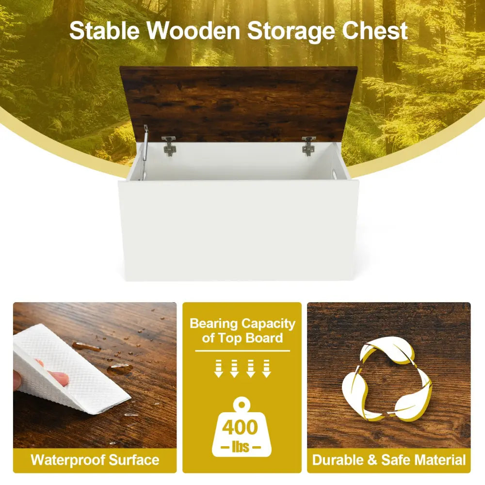 Flip-top Storage Chest with Self-hold Cover and Pneumatic Rod-White - White - Kids Storage