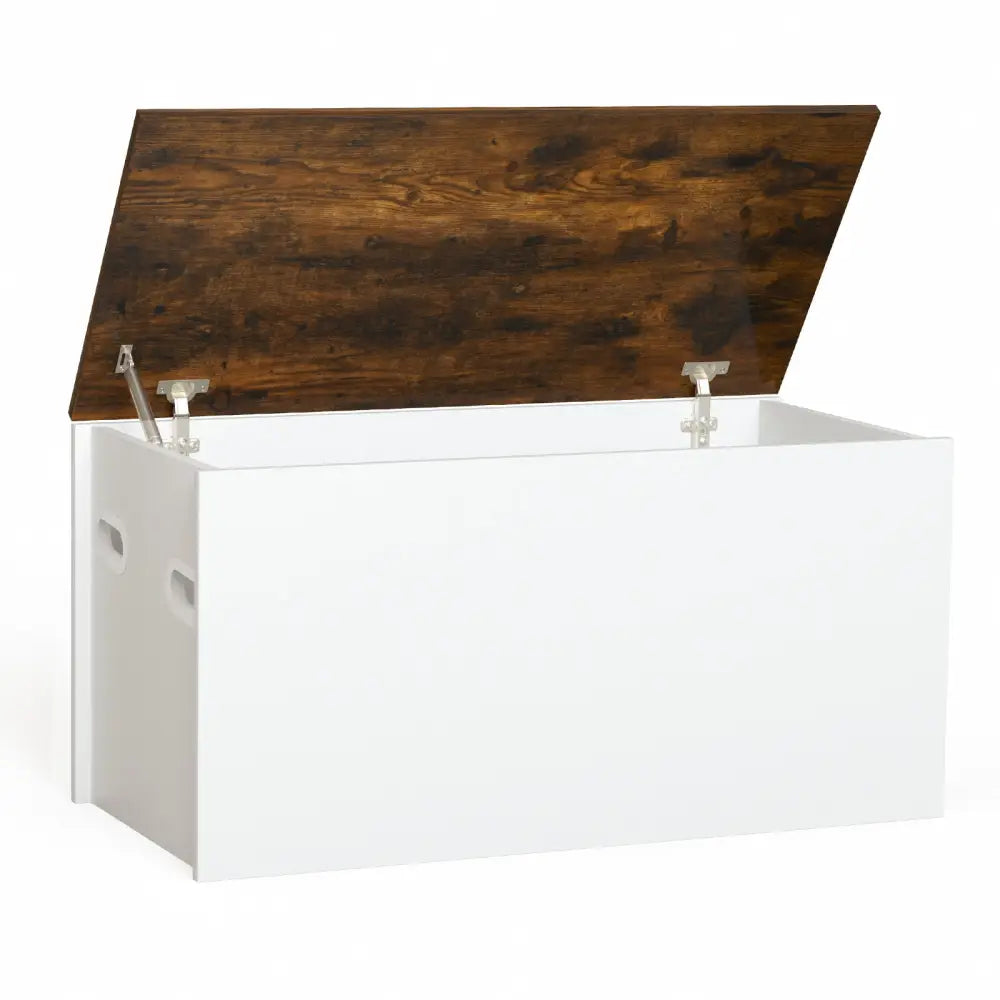 Flip-top Storage Chest with Self-hold Cover and Pneumatic Rod-White - White - Kids Storage