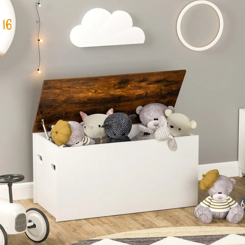 Flip-top Storage Chest with Self-hold Cover and Pneumatic Rod-White - White - Kids Storage