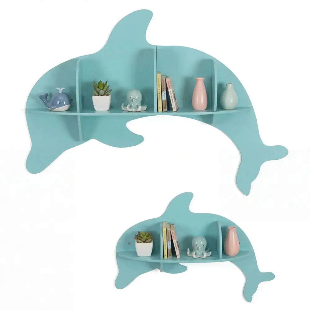 Floating Dolphin Shelves Wall Mounted Storage Display Rack-Blue - Blue - Kids Storage