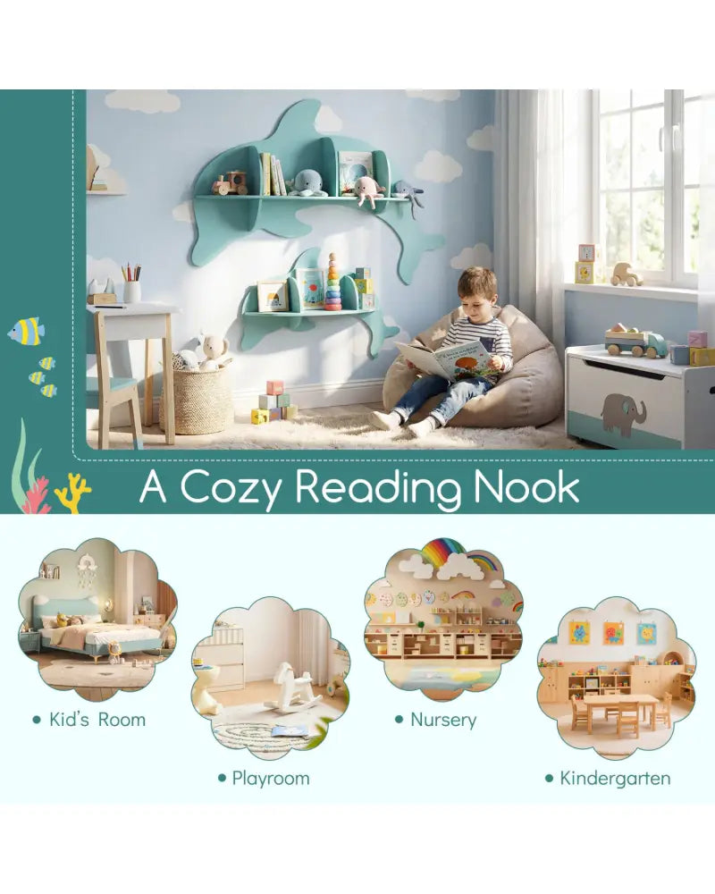 Floating Dolphin Shelves Wall Mounted Storage Display Rack-Blue - Blue - Kids Storage