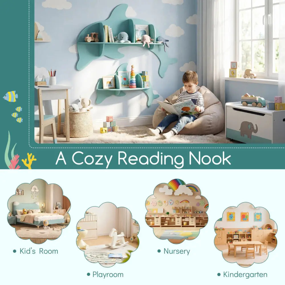 Floating Dolphin Shelves Wall Mounted Storage Display Rack-Blue - Blue - Kids Storage