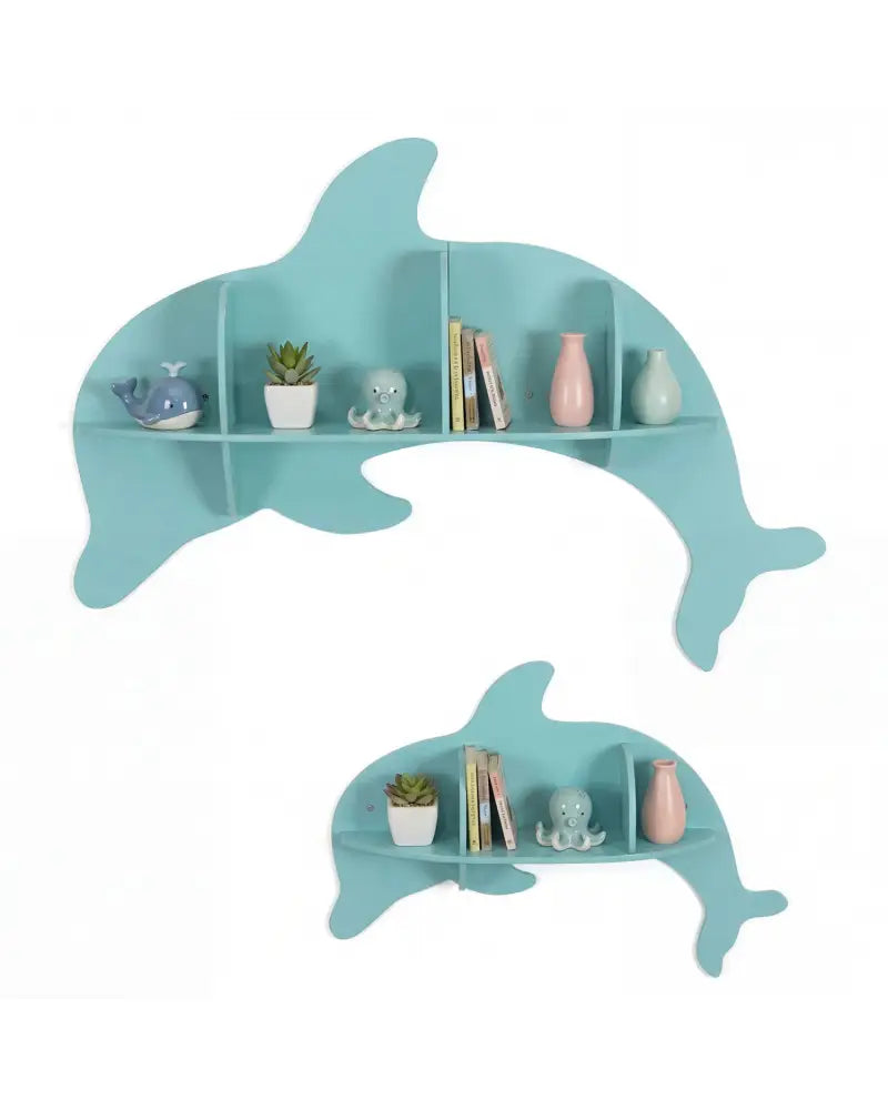 Floating Dolphin Shelves Wall Mounted Storage Display Rack-Blue - Blue - Kids Storage