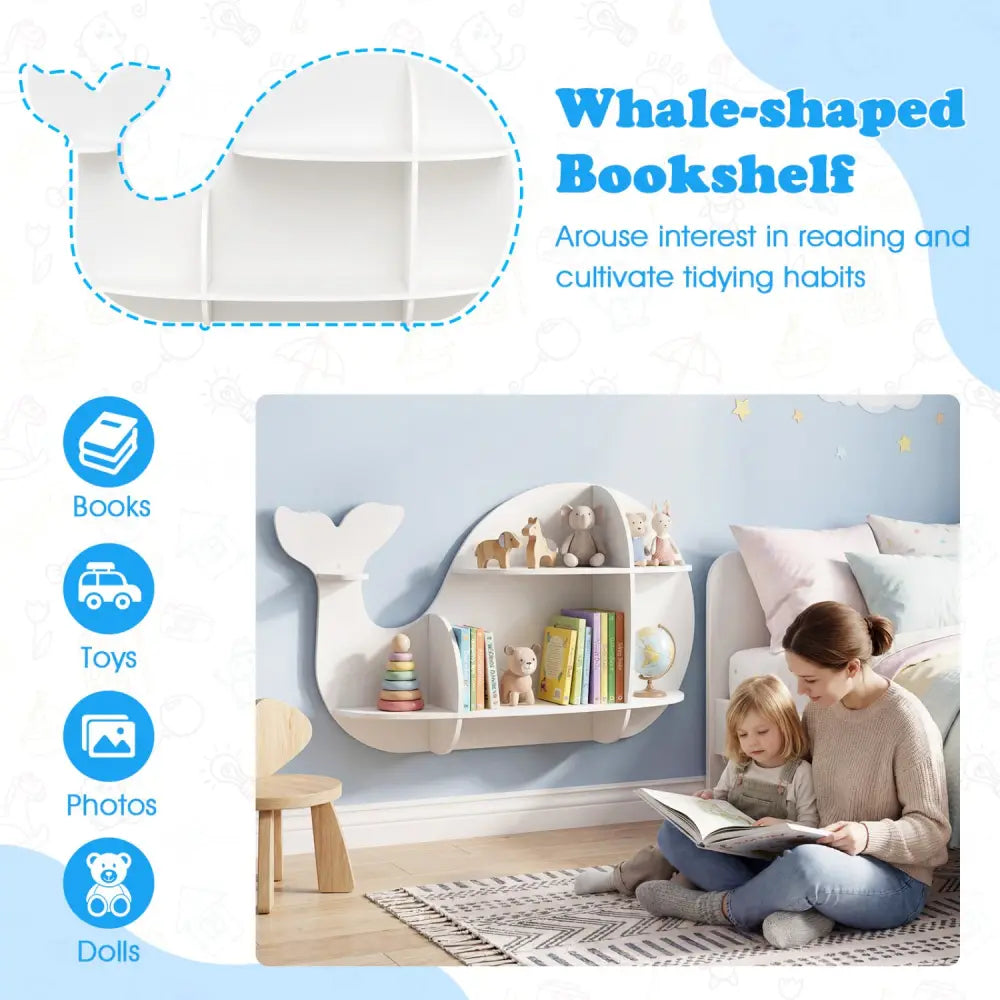 Floating Dolphin Shelves Wall Mounted Storage Display Rack-White - White - Kids Storage