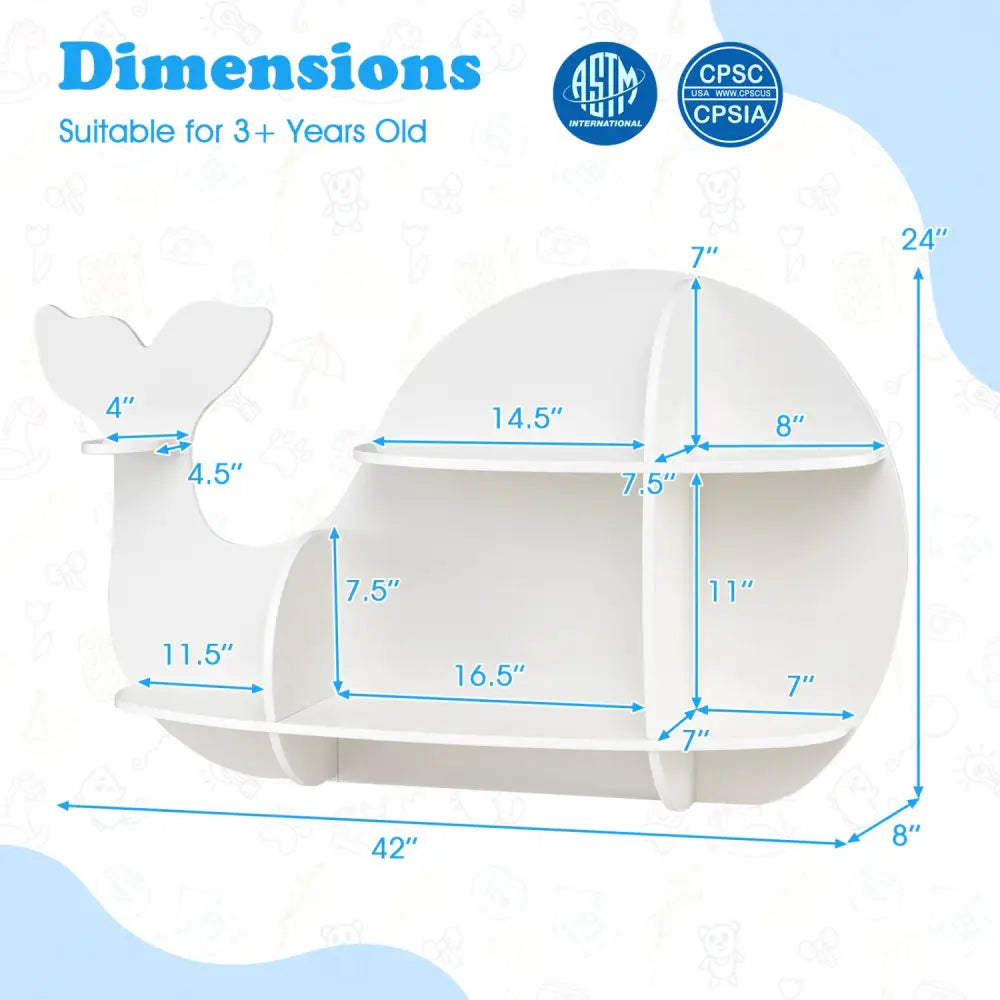 Floating Dolphin Shelves Wall Mounted Storage Display Rack-White - White - Kids Storage