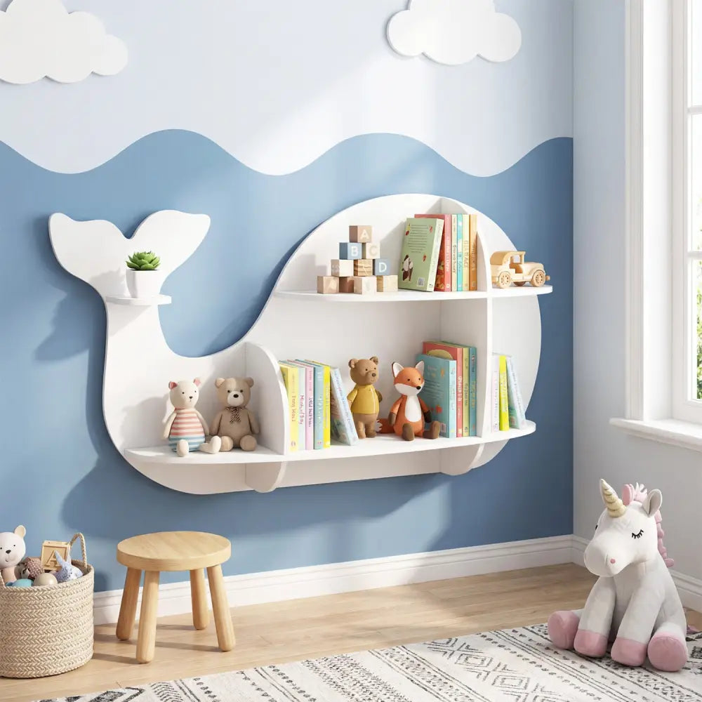 Floating Dolphin Shelves Wall Mounted Storage Display Rack-White - White - Kids Storage