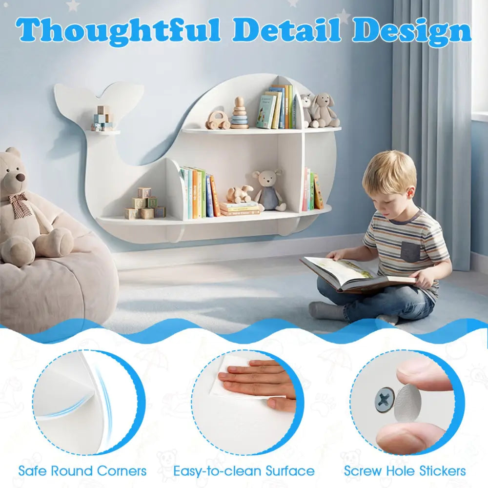Floating Dolphin Shelves Wall Mounted Storage Display Rack-White - White - Kids Storage