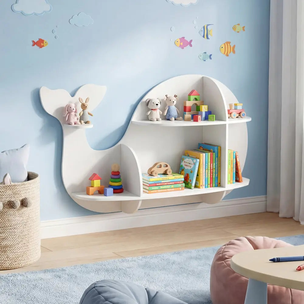 Floating Dolphin Shelves Wall Mounted Storage Display Rack-White - White - Kids Storage