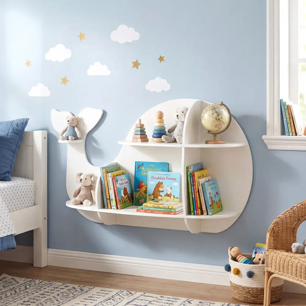 Floating Dolphin Shelves Wall Mounted Storage Display Rack-White - White - Kids Storage
