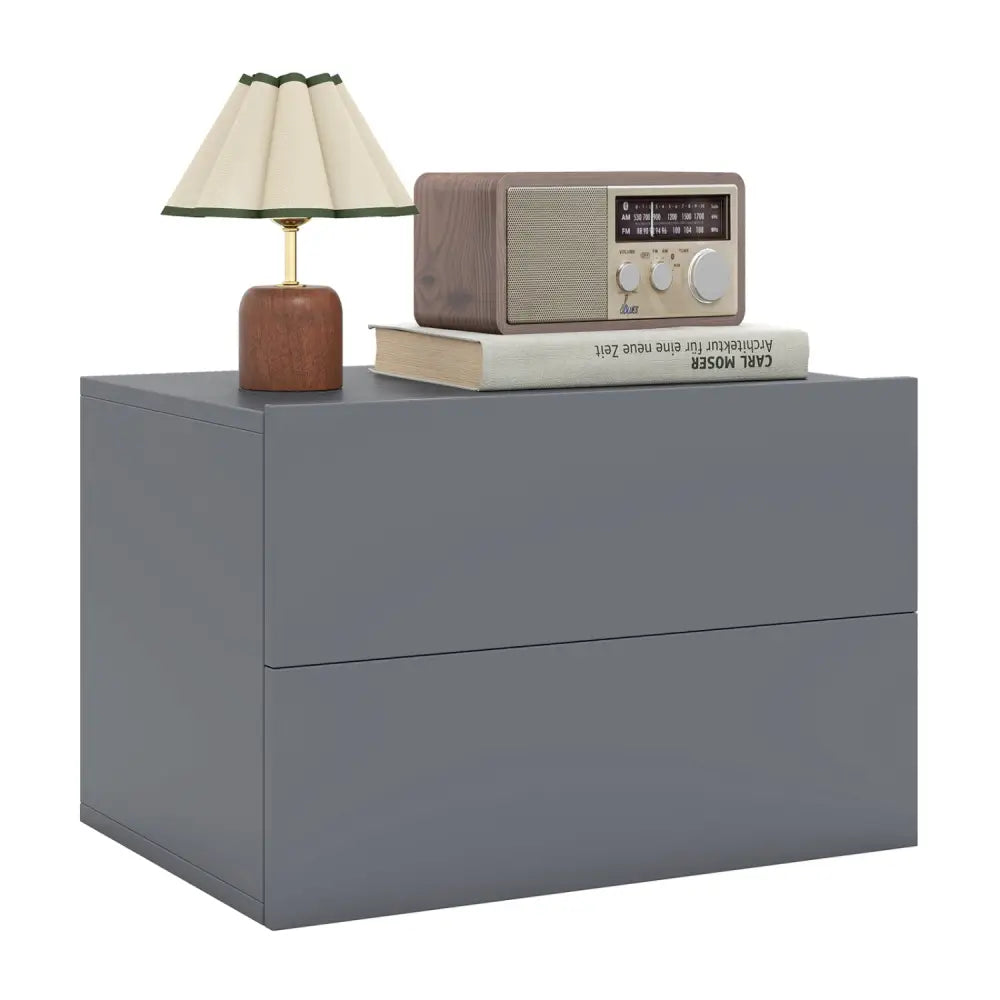 Floating Nightstand with 2 Storage Drawers Wall Mounted for Bedroom-Gray - Gray - Nightstands