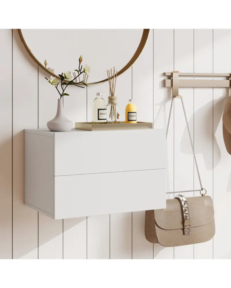 Floating Nightstand with 2 Storage Drawers Wall Mounted for Bedroom-White - White - Nightstands