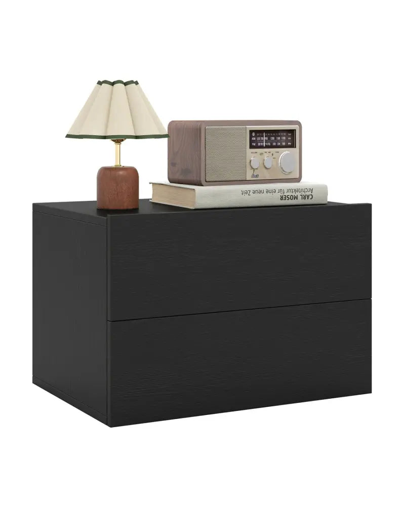 Floating Nightstand with 2 Storage Drawers Wall Mounted for Bedroom-Black - Black - Nightstands