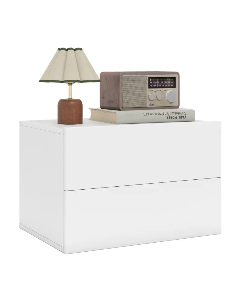 Floating Nightstand with 2 Storage Drawers Wall Mounted for Bedroom-White - White - Nightstands