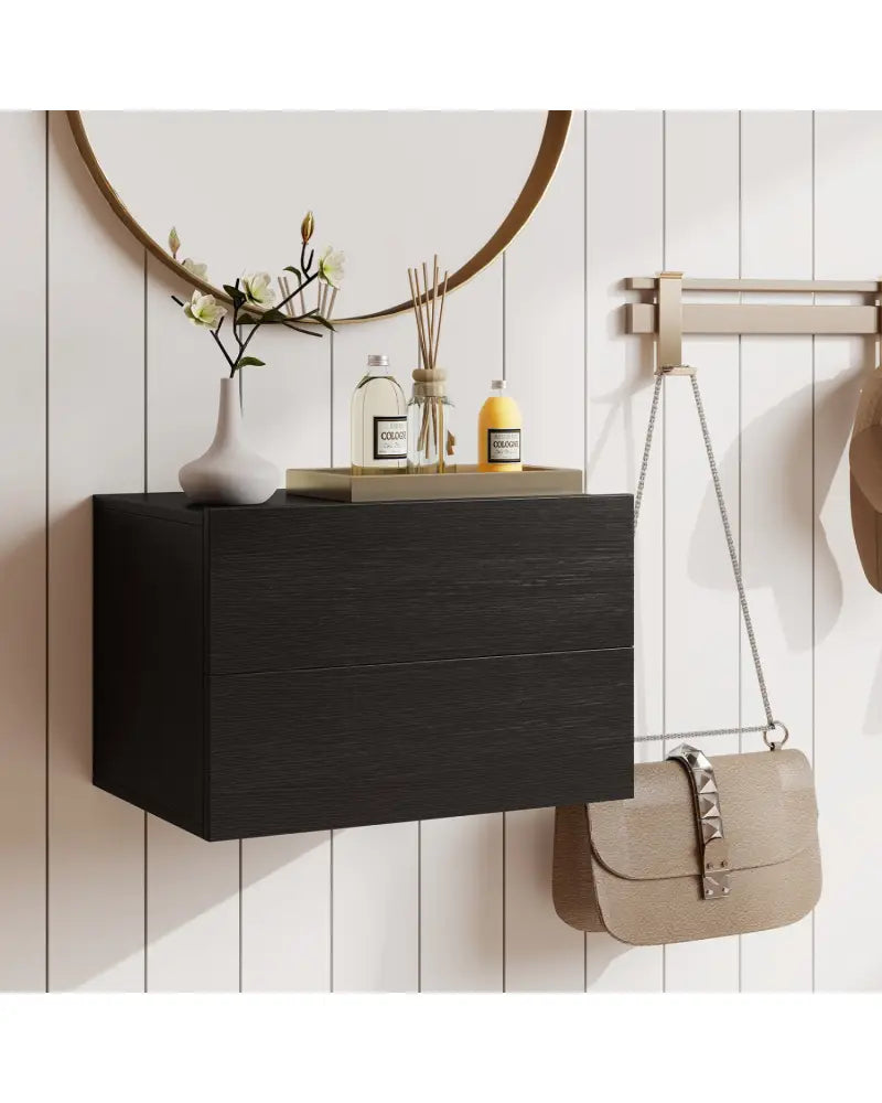 Floating Nightstand with 2 Storage Drawers Wall Mounted for Bedroom-Black - Black - Nightstands