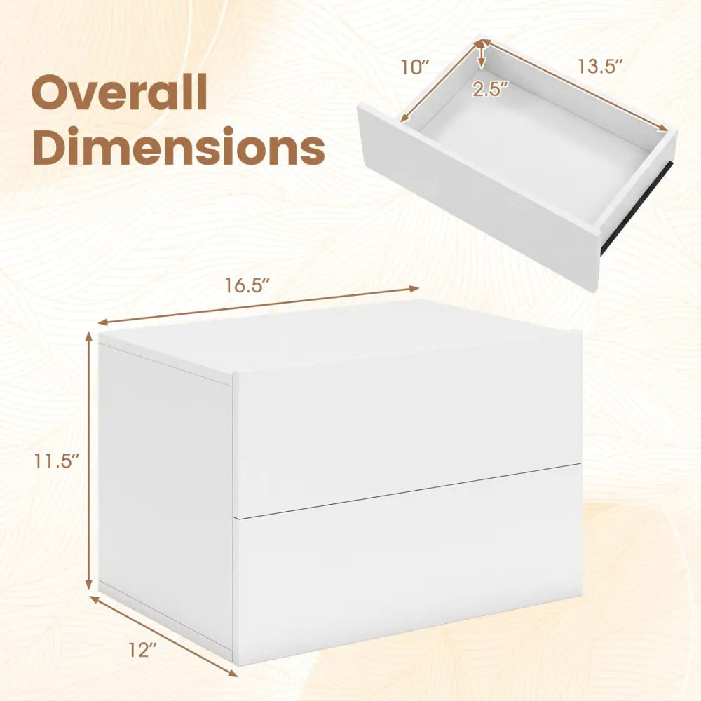 Floating Nightstand with 2 Storage Drawers Wall Mounted for Bedroom-White - White - Nightstands