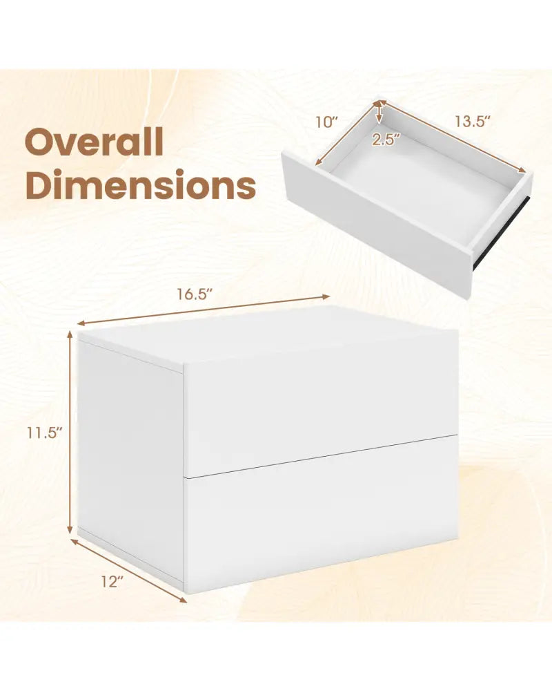 Floating Nightstand with 2 Storage Drawers Wall Mounted for Bedroom-White - White - Nightstands