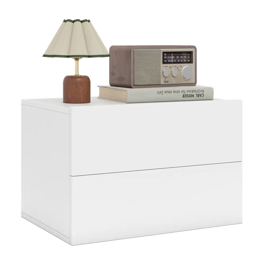 Floating Nightstand with 2 Storage Drawers Wall Mounted for Bedroom-White - White - Nightstands
