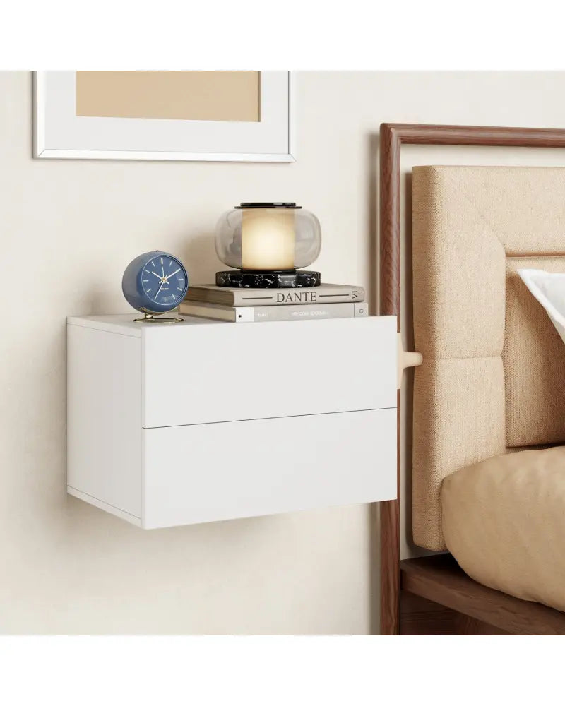 Floating Nightstand with 2 Storage Drawers Wall Mounted for Bedroom-White - White - Nightstands