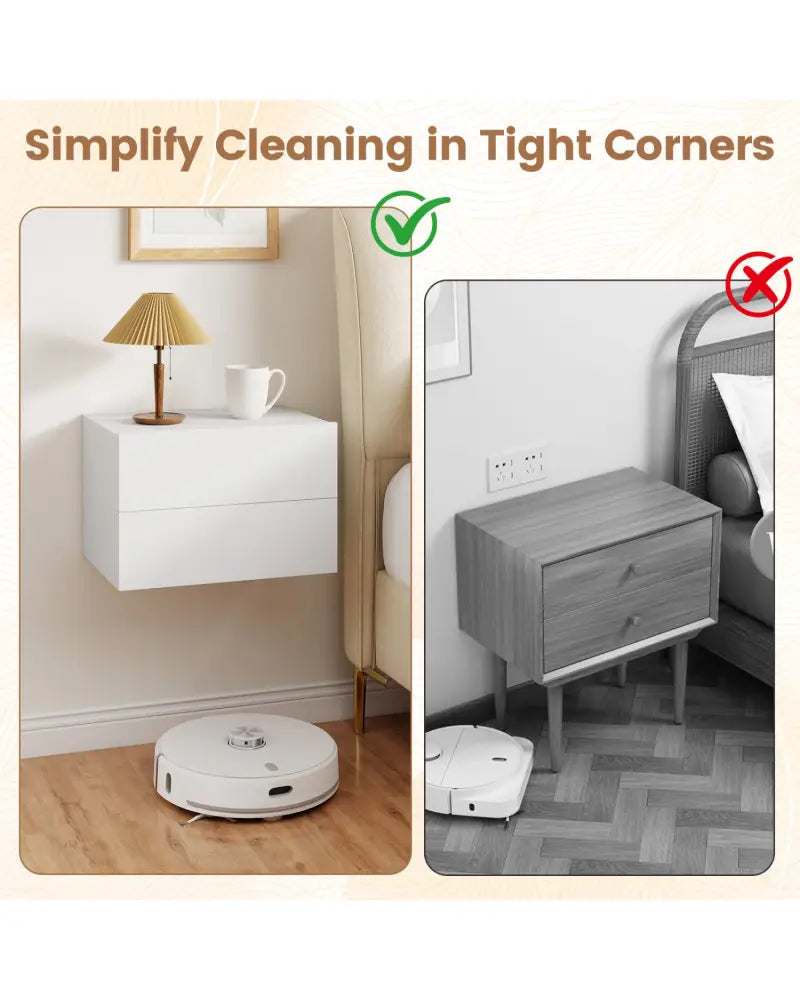 Floating Nightstand with 2 Storage Drawers Wall Mounted for Bedroom-White - White - Nightstands
