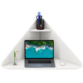 Floating Triangular Corner Computer Desk with Storage Shelf-White - White - Corner Desks
