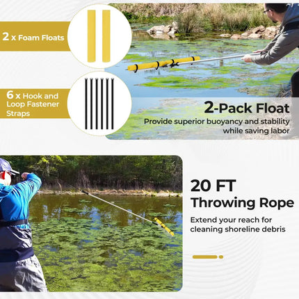 Floating Weed Lake Rake 36cm Aquatic Pond Weed Cutter with Foam Floats - Lawn Care Tools