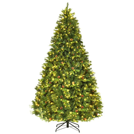 Flocked Artificial Christmas Tree with LED Lights and Pine Cones-8 ft - Green - Christmas Tree