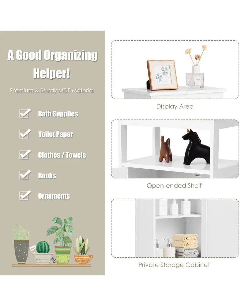 Floor Cabinet Multifunction Storage Rack Organizer Stand - White - Floor Cabinets