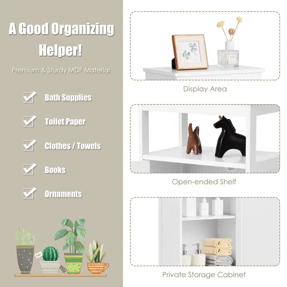 Floor Cabinet Multifunction Storage Rack Organizer Stand - White - Floor Cabinets