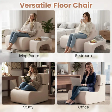 Floor Chair Lazy Sofa with Detachable Headrest-Beige - Beige - Floor Chairs