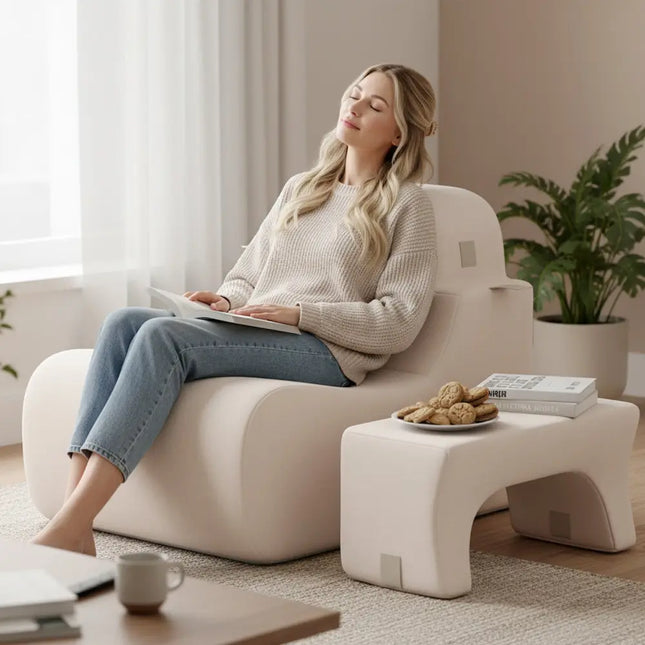 Floor Chair Lazy Sofa with Detachable Headrest-Beige - Beige - Floor Chairs