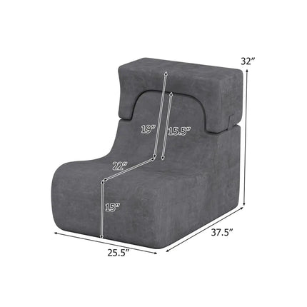 Floor Chair Lazy Sofa with Detachable Headrest-Gray - Gray - Floor Chairs