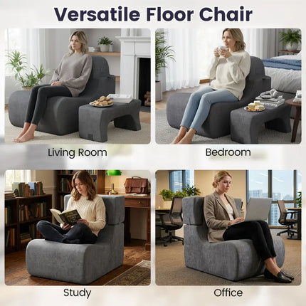 Floor Chair Lazy Sofa with Detachable Headrest-Gray - Gray - Floor Chairs