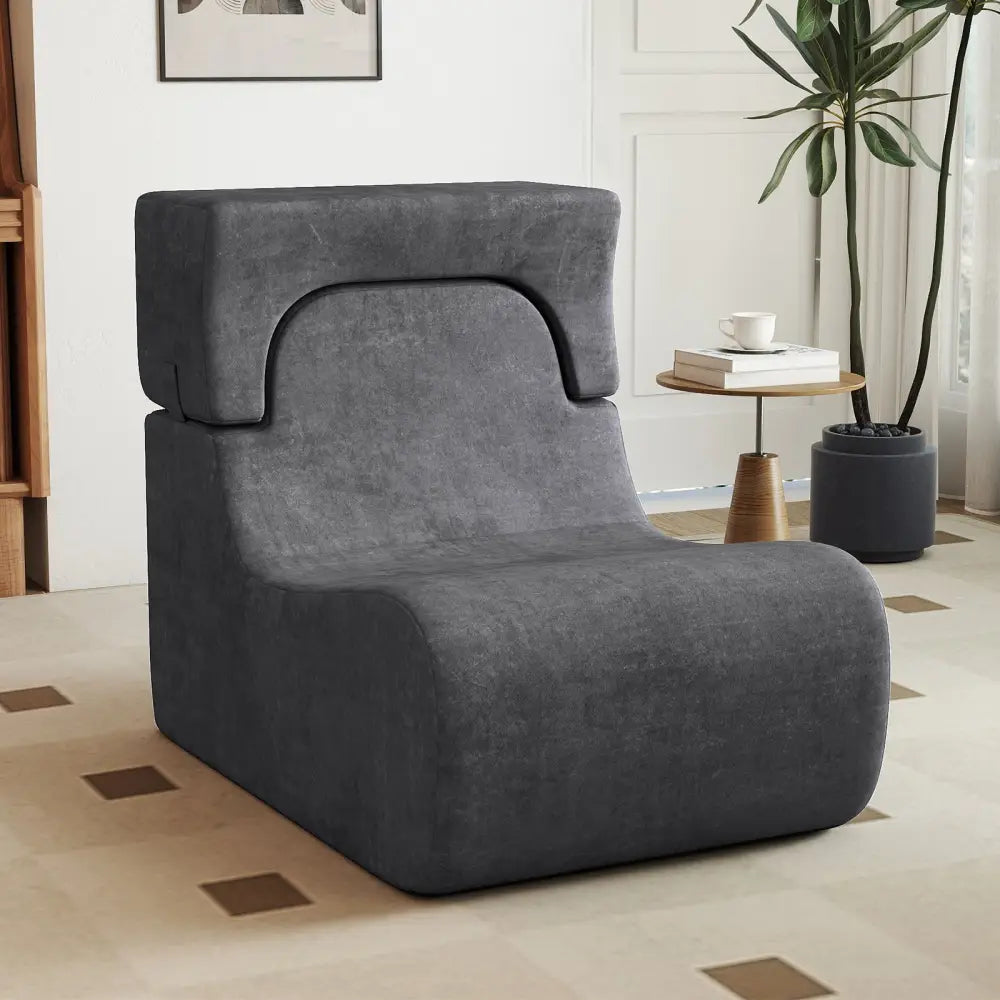 Floor Chair Lazy Sofa with Detachable Headrest-Gray - Gray - Floor Chairs