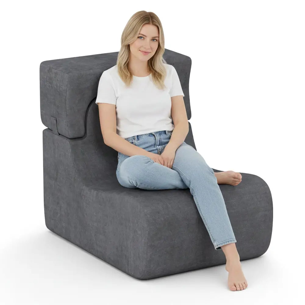 Floor Chair Lazy Sofa with Detachable Headrest-Gray - Gray - Floor Chairs