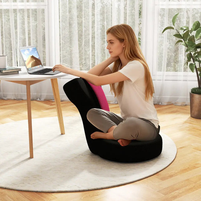 Floor Comfy Gaming Leisure Chair with Adjustable Headrest and Backrest-Pink - Pink - Floor Chairs