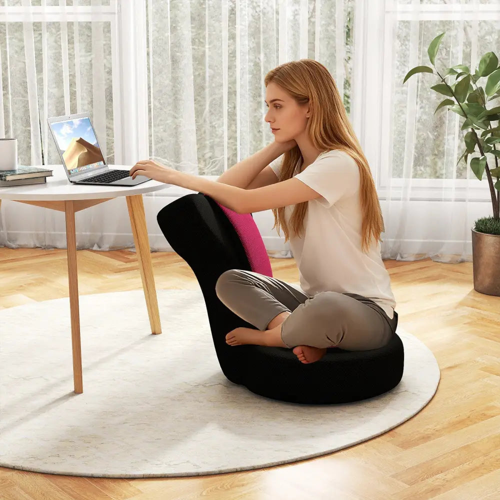 Floor Comfy Gaming Leisure Chair with Adjustable Headrest and Backrest-Pink - Pink - Floor Chairs