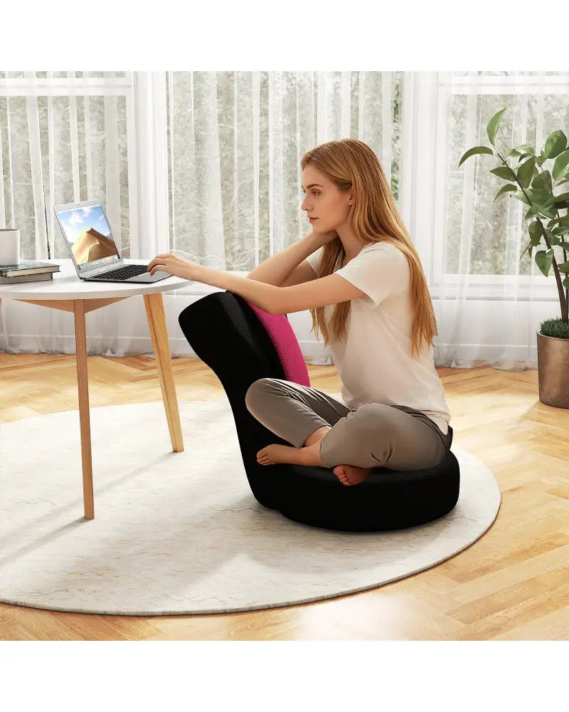 Floor Comfy Gaming Leisure Chair with Adjustable Headrest and Backrest-Pink - Pink - Floor Chairs