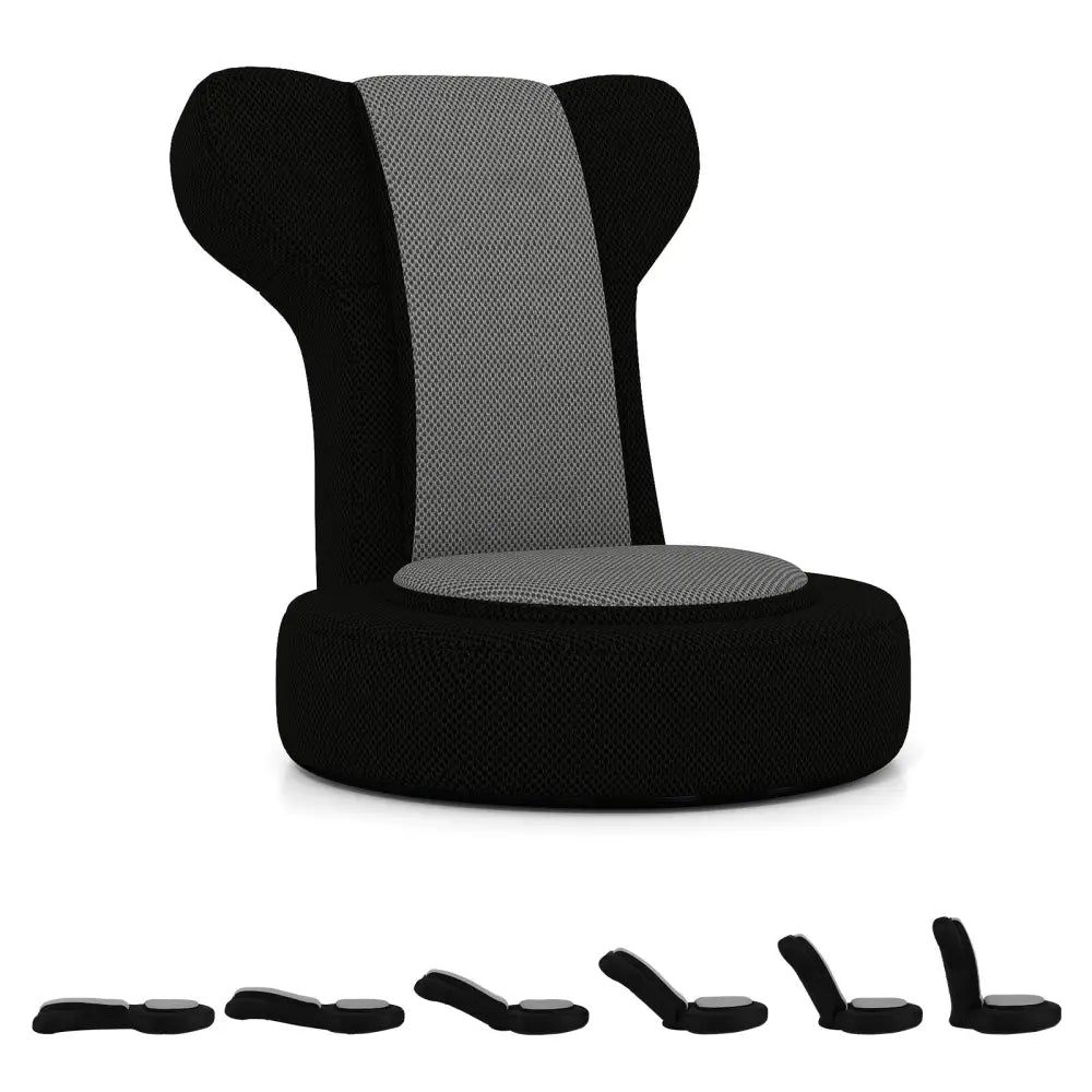 Floor Comfy Gaming Leisure Chair with Adjustable Headrest and Backrest-Gray - Black - Floor Chairs
