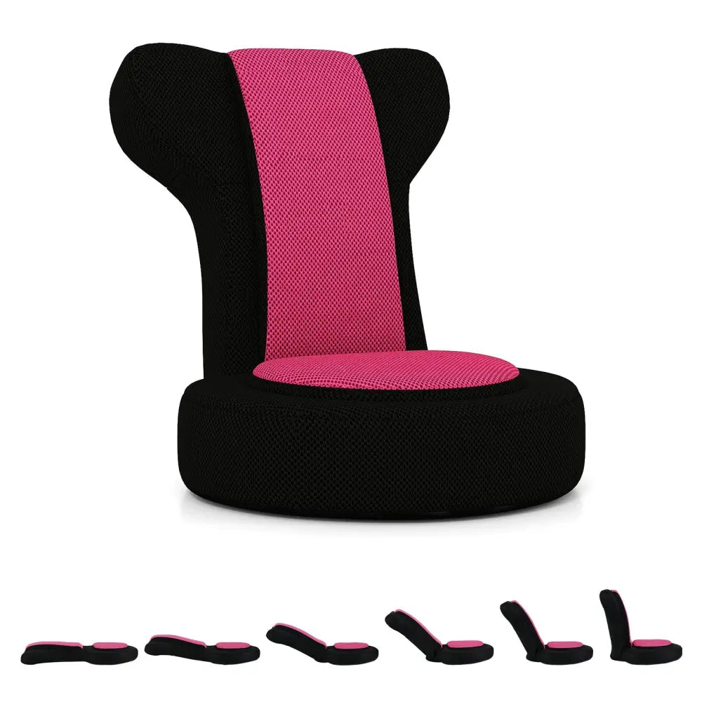 Floor Comfy Gaming Leisure Chair with Adjustable Headrest and Backrest-Pink - Pink - Floor Chairs