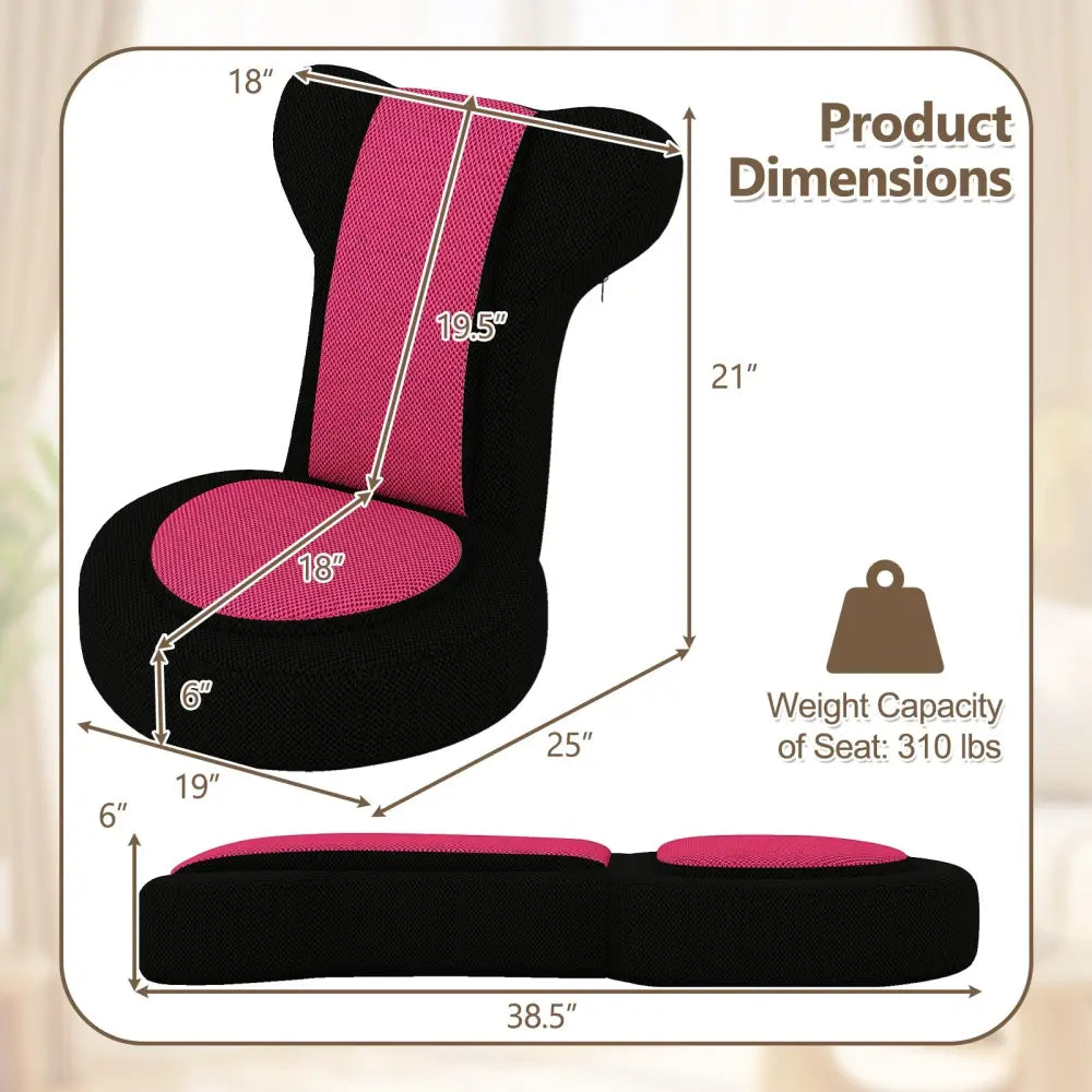 Floor Comfy Gaming Leisure Chair with Adjustable Headrest and Backrest-Pink - Pink - Floor Chairs