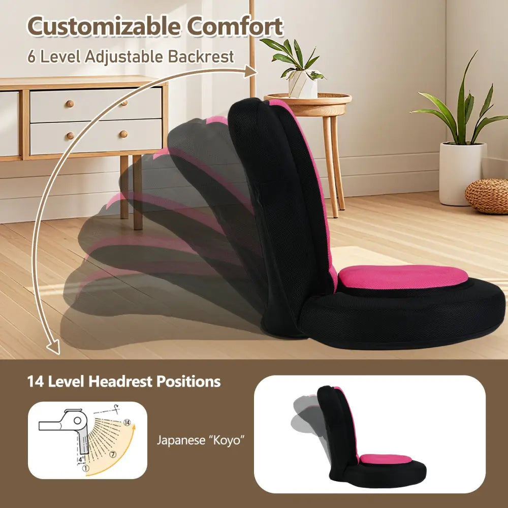 Floor Comfy Gaming Leisure Chair with Adjustable Headrest and Backrest-Pink - Pink - Floor Chairs