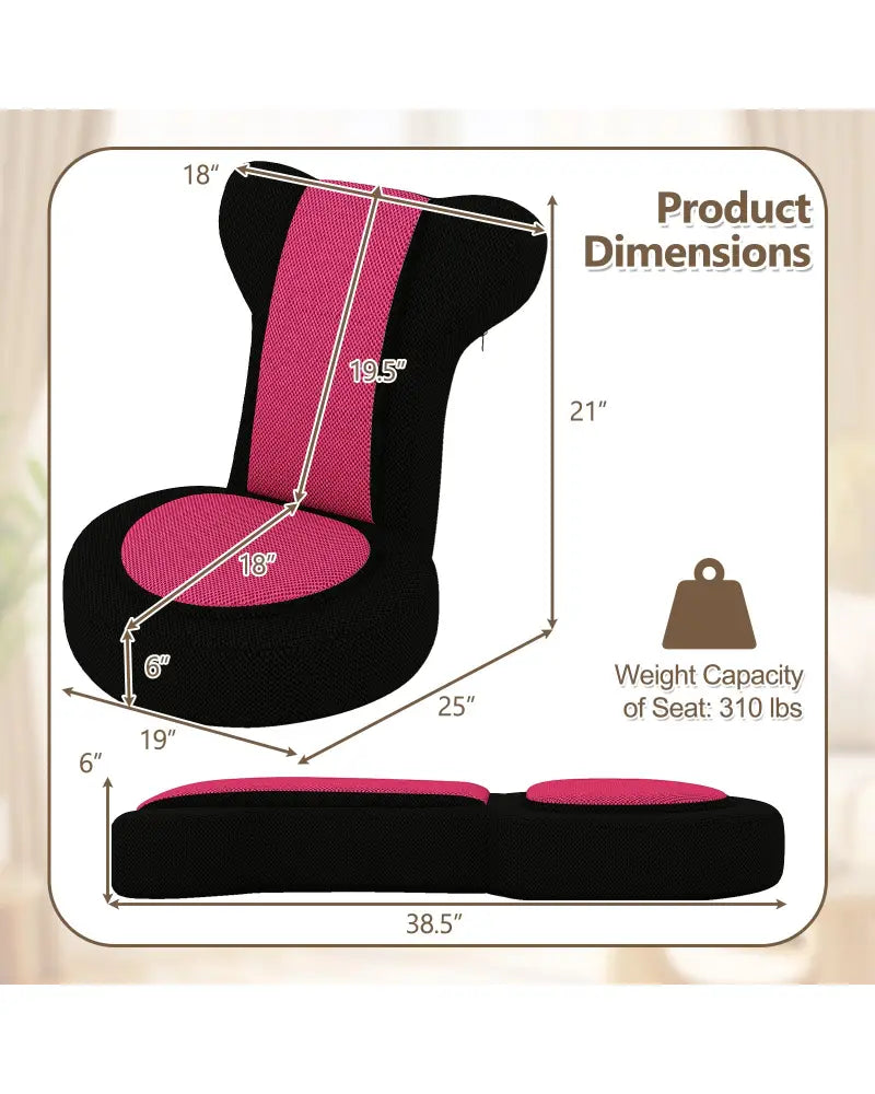 Floor Comfy Gaming Leisure Chair with Adjustable Headrest and Backrest-Pink - Pink - Floor Chairs