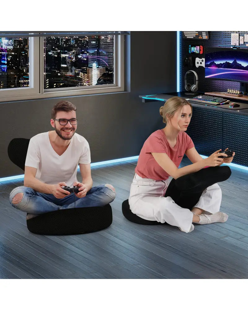 Floor Comfy Gaming Leisure Chair with Adjustable Headrest and Backrest-Pink - Pink - Floor Chairs