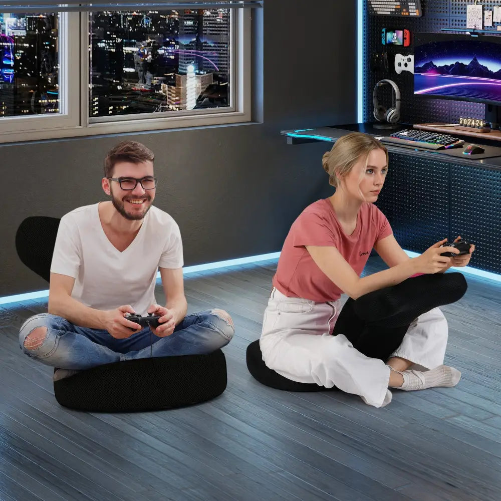 Floor Comfy Gaming Leisure Chair with Adjustable Headrest and Backrest-Pink - Pink - Floor Chairs