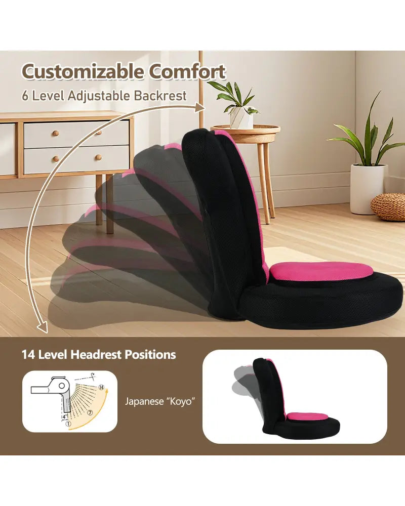 Floor Comfy Gaming Leisure Chair with Adjustable Headrest and Backrest-Pink - Pink - Floor Chairs